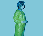 Impermeable Gown non-woven green plastic coated, elastic wrist